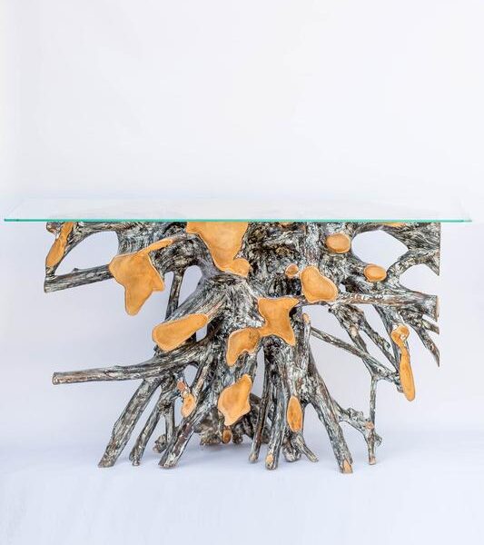 Stół konsolowy z litego drewna korzenia drzewa tekowego